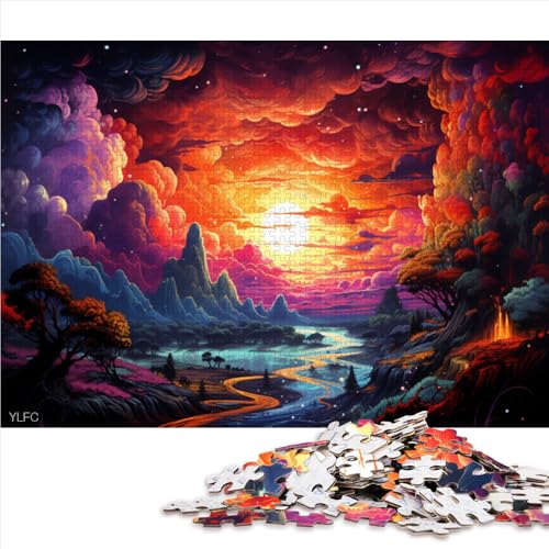 1000-teiliges Puzzle, feurig rote Wolkenlandschaft, Holzpuzzle, für Erwachsene und Kinder, Lernspiele für zu Hause, DIY-Spielzeug. Größe: 52 x 38 cm von LZYANG