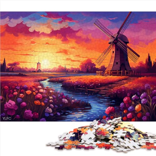 1000-teiliges Puzzle, holländische Windmühlenlandschaft, Papierpuzzle, für Erwachsene und Kinder, Denkspiel, Größe: 52 x 38 cm von LZYANG