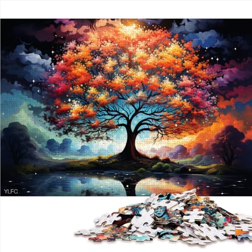 1000-teiliges Puzzle, majestätisches, farbenfrohes, psychedelisches Baum-Papierpuzzle, für Teenager und Kinder, Holzpuzzle für Familienspiele und als Heimdekoration. Größe: 26 x 38 cm. von LZYANG