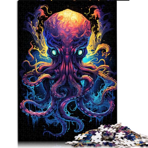 1000-teiliges Puzzle, psychedelisches, farbenfrohes Oktopus-Kunstpapier-Puzzle, für Erwachsene und Jugendliche ab 12 Jahren, Heimkunstdekor, Größe: 52 x 38 cm von LZYANG