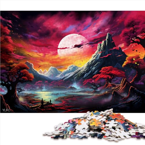 1000-teiliges Puzzle, rosa psychedelische japanische Landschaft, Papierpuzzle, für Erwachsene und Kinder ab 12 Jahren, Geschenkideen. Größe: 26 x 38 cm. von LZYANG