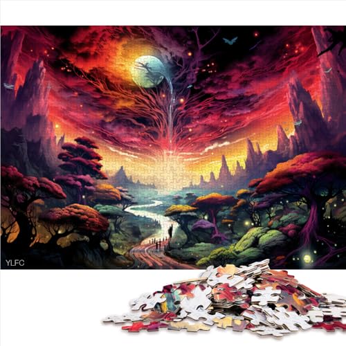 1000-teiliges Puzzle, rosa psychedelische japanische Landschaft, Papierpuzzle, für Teenager und Kinder, auffälliges Design. Größe: 26 x 38 cm. von LZYANG