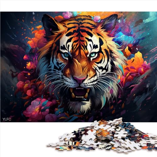 1000-teiliges Puzzle, wildes, farbenfrohes Tiger-Holzpuzzle, für Erwachsene und Kinder, Lernspiele für zu Hause, DIY-Spielzeug. Größe: 52 x 38 cm. von LZYANG