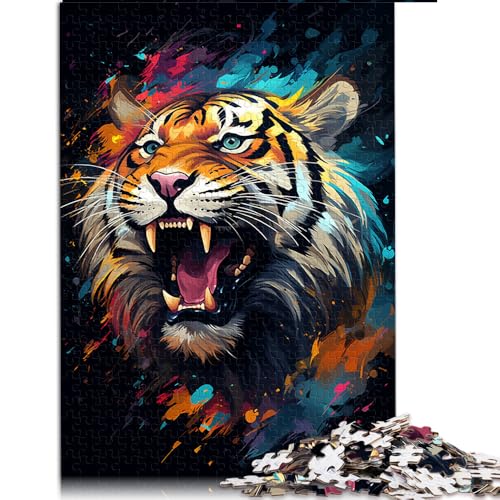 1000-teiliges Puzzle, wildes Gemälde, Feuertiger, Papierpuzzle, für Kinder ab 12 Jahren, Heimdekoration. Größe: 26 x 38 cm. von LZYANG