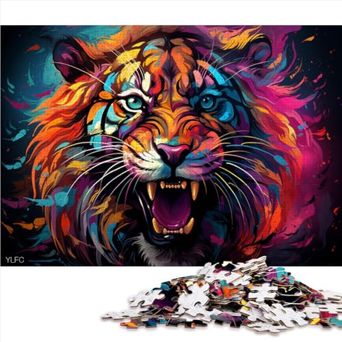 1000-teiliges Puzzle-Spielzeug, farbenfrohes psychedelisches Tiger-Papierpuzzle, für Erwachsene und Familien, Lernspiel für Erwachsene und Kinder. Größe: 52 x 38 cm. von LZYANG