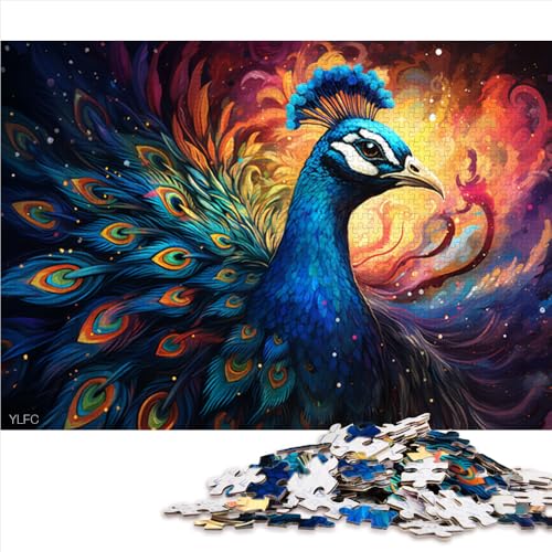 1000-teiliges Puzzle für Erwachsene, Fantasie-Papierpuzzle mit Buntem Pfau, Geschenk für Erwachsene, Lernspiel, Herausforderungsspielzeug, Größe: 50 x 75 cm von LZYANG