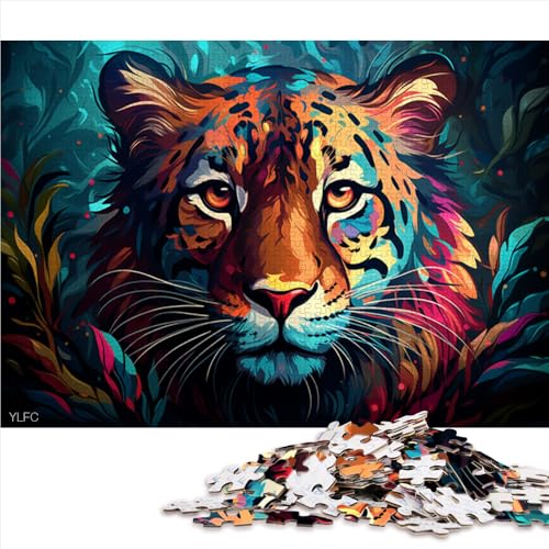 1000-teiliges Puzzle für Erwachsene, Holzpuzzle mit farbenfrohem Tigergemälde, geeignet für Erwachsene und Kinder ab 12 Jahren, tolles Geschenk für Erwachsene. Größe: 52 x 38 cm. von LZYANG