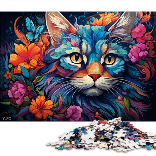 1000-teiliges Puzzle für Erwachsene, Lernspiele, „Die volle Psychedelie der Katze in Blumen“, Papierpuzzle, für Erwachsene und Kinder ab 12 Jahren, Puzzle mit farbenfrohen Designs, Größe: 50 x 75 cm von LZYANG