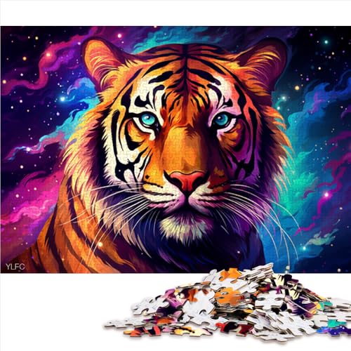 1000-teiliges Puzzle für Erwachsene, Lernspiele, Tiger auf farbenfroher Galaxie, Papierpuzzle, für Teenager und Kinder, entspannende Puzzlespiele, Größe: 50 x 75 cm von LZYANG