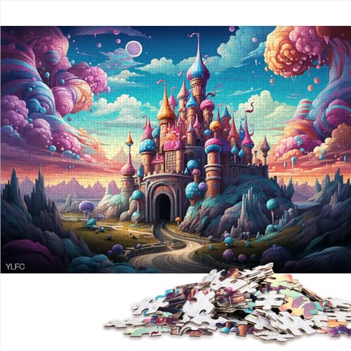 1000-teiliges Puzzle für Erwachsene, Lernspiele, farbenfrohes, psychedelisches Süßigkeitenschloss-Papierpuzzle, für Erwachsene, Familien oder Kinder, lustige Puzzlespiele. Größe: 26 x 38 cm. von LZYANG