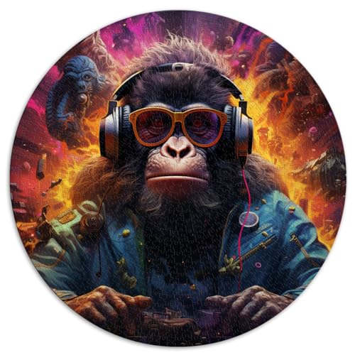 1000-teiliges Puzzle für Erwachsene, Monkey DJ, bunt, kreatives rundes Puzzle, für Erwachsene und Kinder ab 12 Jahren, Kartonpuzzle, Denkspiel, Größe 67,5 x 67,5 von LZYANG