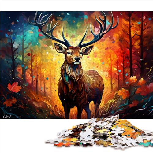 1000-teiliges Puzzle für Erwachsene, Papierpuzzle „Malen eines bunten Hirsches“, für Erwachsene und Kinder ab 12 Jahren, Puzzle zur Heimdekoration, Größe: 26 x 38 cm von LZYANG