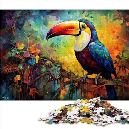 1000-teiliges Puzzle für Erwachsene, Papierpuzzle „Tukan mit Blumen“, für Erwachsene und Kinder ab 12 Jahren, Puzzle zur Heimdekoration, Größe: 50 x 75 cm von LZYANG