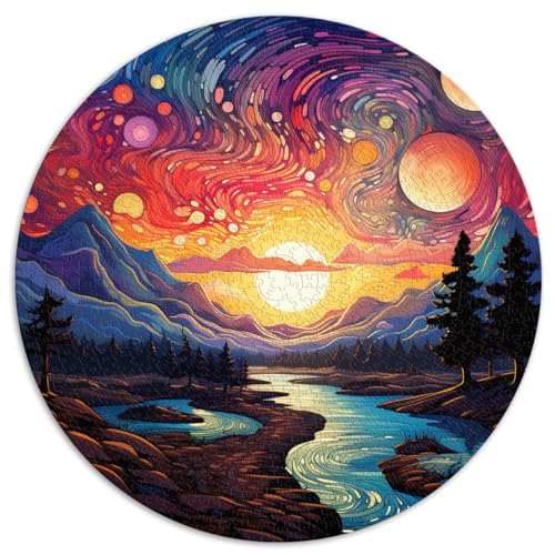 1000-teiliges Puzzle für Erwachsene, Psychedelischer Sonnenuntergang, kreisförmiges Puzzle, für Erwachsene und Kinder ab 12 Jahren, Puzzle aus Pappe, Lernspiel, Herausforderungsspielzeug, von LZYANG