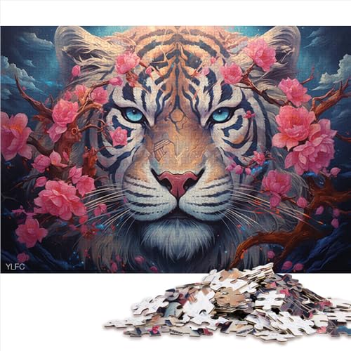 1000-teiliges Puzzle für Erwachsene, Sakura- und Tiger-Papierpuzzle, für Erwachsene, Familien oder Kinder, Lernspiele für zu Hause, DIY-Spielzeug. Größe: 26 x 38 cm von LZYANG