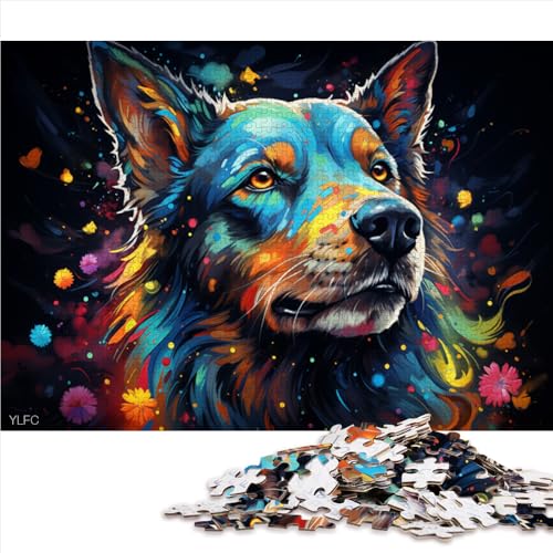 1000-teiliges Puzzle für Erwachsene, Tierkunst, Hund, farbenfrohes psychedelisches Papierpuzzle, für Erwachsene und Kinder ab 12 Jahren, Denkspiel, Spielzeug. Größe: 52 x 38 cm. von LZYANG