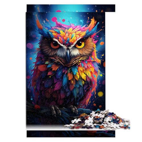 1000-teiliges Puzzle für Erwachsene, eine Eule in Regenbogenfarben, Papierpuzzle, für Erwachsene und Kinder ab 12 Jahren, tolles Geschenk für Erwachsene und Kinder. Größe: 52 x 38 cm. von LZYANG