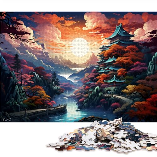 1000-teiliges Puzzle für Erwachsene, farbenfrohe, psychedelische Sonnenuntergangslandschaft, Holzpuzzle für Erwachsene, für Erwachsene und Kinder ab 12 Jahren, tolles Geschenk. Größe: 52 x 38 cm. von LZYANG