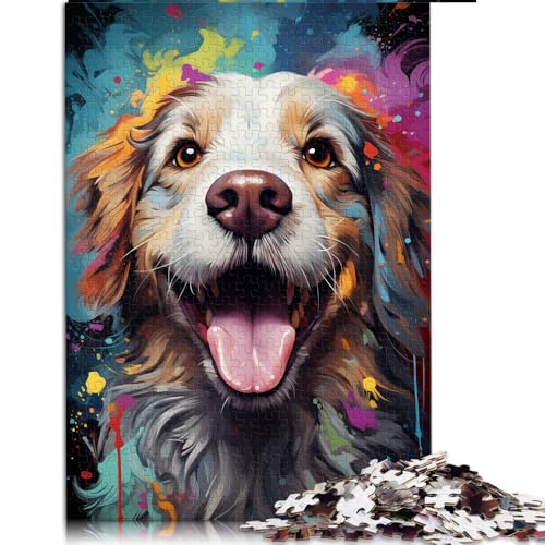 1000-teiliges Puzzle für Erwachsene, farbenfrohe Psychedelie mit süßen Hunden, Papierpuzzle für Erwachsene und Kinder, Lernspiele für zu Hause, DIY-Spielzeug, Größe: 26 x 38 cm von LZYANG