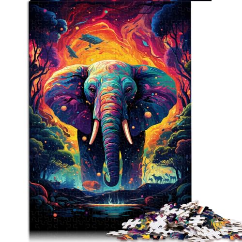 1000-teiliges Puzzle für Erwachsene, farbenfrohe Psychedelie von Elefanten, Papierpuzzle, für Erwachsene und Kinder ab 12 Jahren, Spielzeug-Wanddekoration. Größe: 50 x 75 cm. von LZYANG