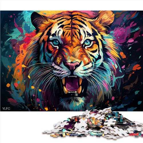 1000-teiliges Puzzle für Erwachsene, farbenfrohes, künstlerisches Tiger-Papierpuzzle, für Erwachsene und Kinder, pädagogisches Spiel und herausforderndes Spielzeug. Größe: 52 x 38 cm. von LZYANG