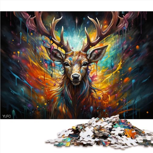 1000-teiliges Puzzle für Erwachsene, farbenfrohes, psychedelisches, bizarres Hirsch-Holzpuzzle, für Erwachsene und Kinder ab 12 Jahren, pädagogisches Puzzle-Familienspiel. Größe: 52 x 38 cm. von LZYANG