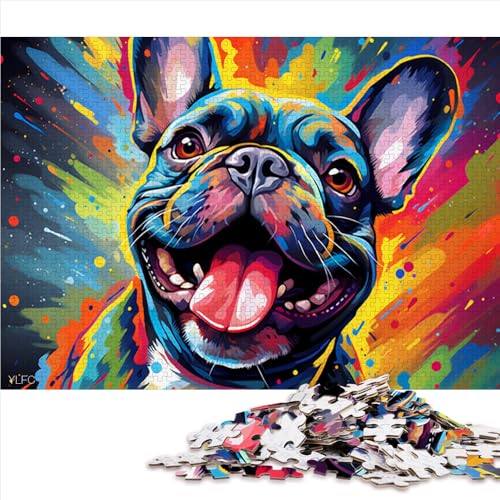 1000-teiliges Puzzle für Erwachsene, farbenfrohes, psychedelisches Papierpuzzle mit französischer Bulldogge, für Erwachsene und Kinder, Heimdekoration. Größe: 26 x 38 cm. von LZYANG