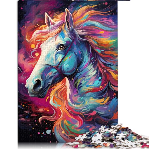 1000-teiliges Puzzle für Erwachsene, farbenfrohes, psychedelisches Regenbogenpferd-Papierpuzzle, für Erwachsene und Kinder, schwierige Herausforderung zum Stressabbau. Größe: 52 x 38 cm von LZYANG