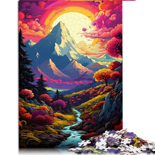 1000-teiliges Puzzle für Erwachsene, farbenfrohes Berglandschafts-Papierpuzzle, geeignet für Erwachsene und Kinder ab 12 Jahren, Heimdekorationspuzzle, Größe: 52 x 38 cm von LZYANG