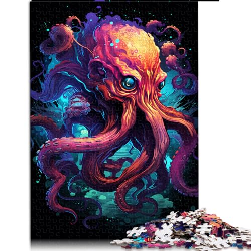 1000-teiliges Puzzle für Erwachsene, farbenfrohes Kunstgemälde eines Oktopus-Papierpuzzles, für Erwachsene und Kinder ab 12 Jahren, Lernspiele, Heimdekorationspuzzle. Größe: 26 x 38 cm von LZYANG