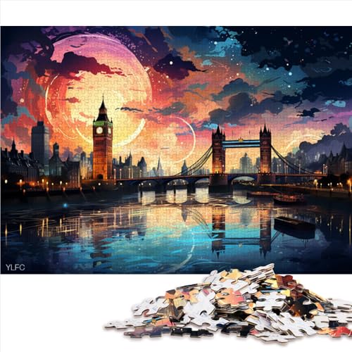 1000-teiliges Puzzle für Erwachsene, farbenfrohes London-Retro-Synthwave-Papierpuzzle, für Erwachsene und Kinder ab 12 Jahren, Holzpuzzle für Familienspiele und Heimdekoration. Größe: 26 x 38 cm von LZYANG