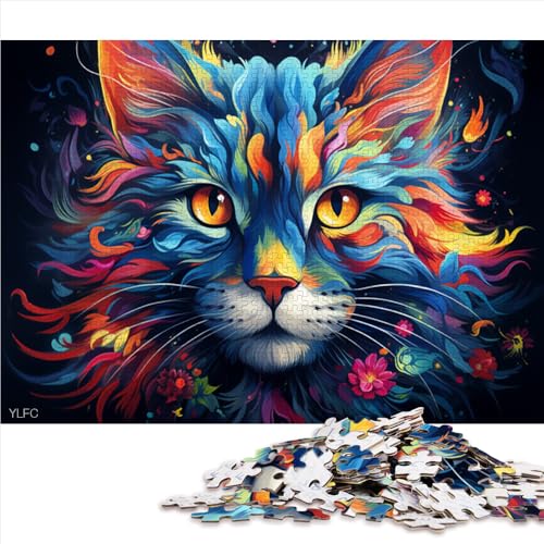 1000-teiliges Puzzle für Erwachsene, farbenfrohes Papierpuzzle mit Psychedelischer Katzenkunst, Geschenk für Erwachsene, Holzpuzzle für Familienspiele und zur Heimdekoration. Größe: 50 x 75 cm. von LZYANG