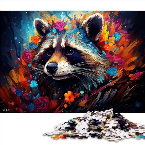 1000-teiliges Puzzle für Erwachsene, farbenfrohes Waschbär-Holzpuzzle, für Erwachsene und Kinder, für Familienspaß und Spieleabende. Größe: 52 x 38 cm. von LZYANG