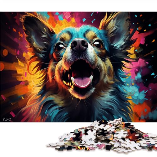 1000-teiliges Puzzle für Erwachsene, farbenfrohes psychedelisches Chihuahua-Holzpuzzle, für Erwachsene und Kinder ab 12 Jahren, Familienpuzzlespiel. Größe: 52 x 38 cm. von LZYANG