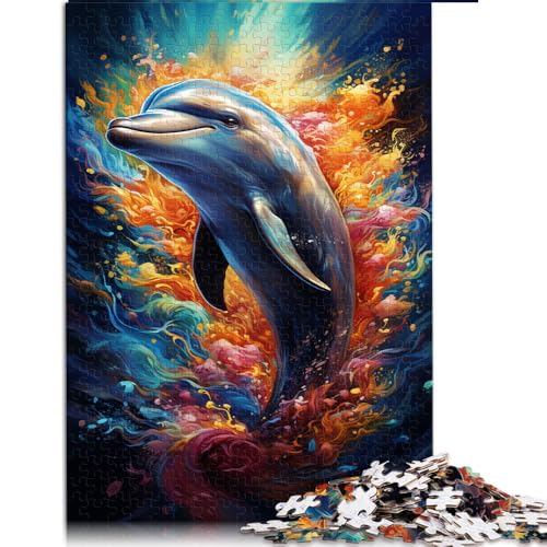 1000-teiliges Puzzle für Erwachsene, farbenfrohes psychedelisches Delfin-Papierpuzzle, für Erwachsene und Kinder ab 12 Jahren, lustige Puzzlespiele. Größe: 26 x 38 cm. von LZYANG