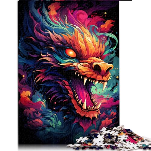 1000-teiliges Puzzle für Erwachsene, farbenfrohes psychedelisches Drachen-in-Flammen-Papierpuzzle, für Teenager und Kinder, Spiele, Spielzeug, Geschenk, Größe: 26 x 38 cm von LZYANG