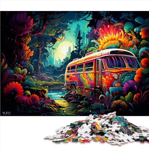 1000-teiliges Puzzle für Erwachsene, farbenfrohes psychedelisches Dschungelbus-Papierpuzzle, für Erwachsene und Kinder ab 12 Jahren, Lernspiel für Erwachsene und Kinder. Größe: 52 x 38 cm. von LZYANG