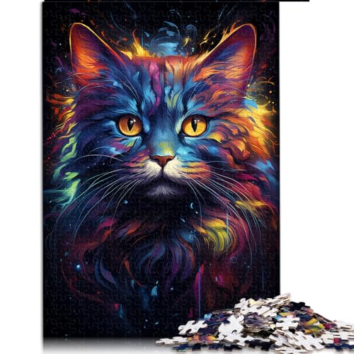 1000-teiliges Puzzle für Erwachsene, farbenfrohes psychedelisches Galaxy-Cat-Papierpuzzle, Teenager und Kinder, Familien-Puzzlespiel. Größe: 50 x 75 cm. von LZYANG