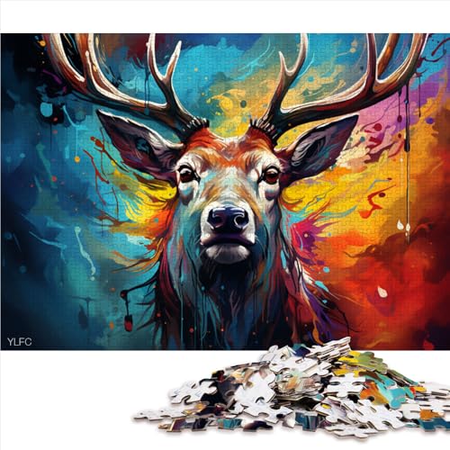 1000-teiliges Puzzle für Erwachsene, farbenfrohes psychedelisches Hirsch-Papierpuzzle, für Erwachsene und Kinder ab 12 Jahren, Familienunterhaltungsspielzeug. Größe: 26 x 38 cm. von LZYANG