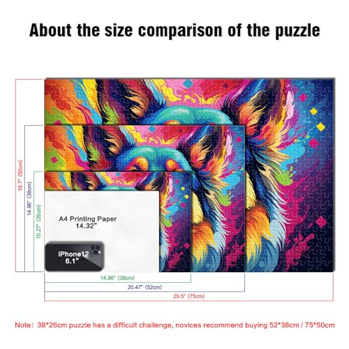 1000-teiliges Puzzle für Erwachsene, farbenfrohes psychedelisches Holzpuzzle mit deutschem Schäferhund für Erwachsene, für Erwachsene und Kinder ab 12 Jahren, Lernspielzeug, Familienspiele von LZYANG