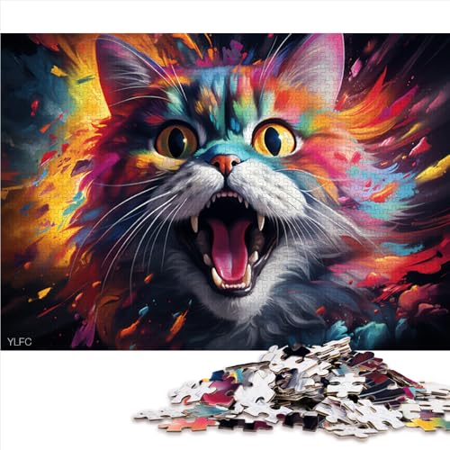 1000-teiliges Puzzle für Erwachsene, farbenfrohes psychedelisches Katzen-Puzzle aus Holz, für Erwachsene und Kinder ab 12 Jahren, pädagogisches Spiel und herausforderndes Spielzeug, Größe: 52 x 38 cm von LZYANG