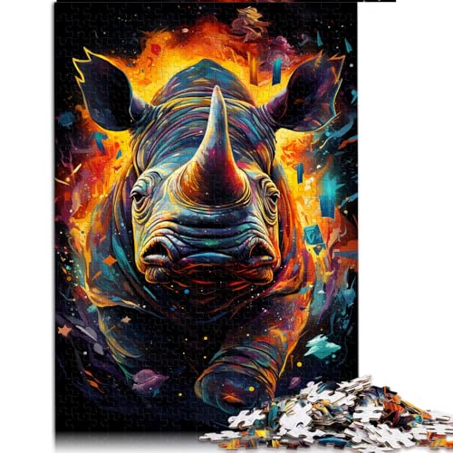 1000-teiliges Puzzle für Erwachsene, farbenfrohes psychedelisches Papierpuzzle „Galaktisches Nashorn“, für Erwachsene und Kinder ab 12 Jahren, tolles Geschenk für Erwachsene. Größe: 26 x 38 cm. von LZYANG