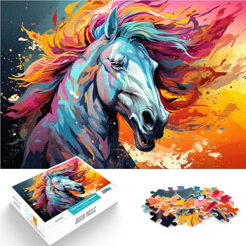 1000-teiliges Puzzle für Erwachsene, farbenfrohes psychedelisches Pferdetier-Puzzle aus Holz, für Erwachsene und Kinder ab 12 Jahren, Denksport-Puzzle, Größe: 52 x 38 cm von LZYANG