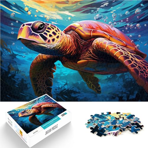 1000-teiliges Puzzle für Erwachsene, farbenfrohes psychedelisches Schildkröten-Holzpuzzle, für Erwachsene und Kinder ab 12 Jahren, tolles Geschenk für Erwachsene. Größe: 52 x 38 cm von LZYANG