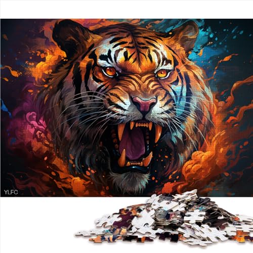 1000-teiliges Puzzle für Erwachsene, farbenfrohes psychedelisches Tiger-Holzpuzzle, geeignet für Erwachsene und Kinder ab 12 Jahren, Lernspiele für Erwachsene und Kinder, Größe: 52 x 38 cm von LZYANG