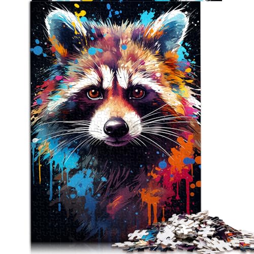 1000-teiliges Puzzle für Erwachsene, farbenfrohes psychedelisches Waschbär-Papierpuzzle, für Erwachsene, Familien oder Kinder, pädagogisches Spiel, Herausforderungsspielzeug. Größe: 50 x 75 cm. von LZYANG