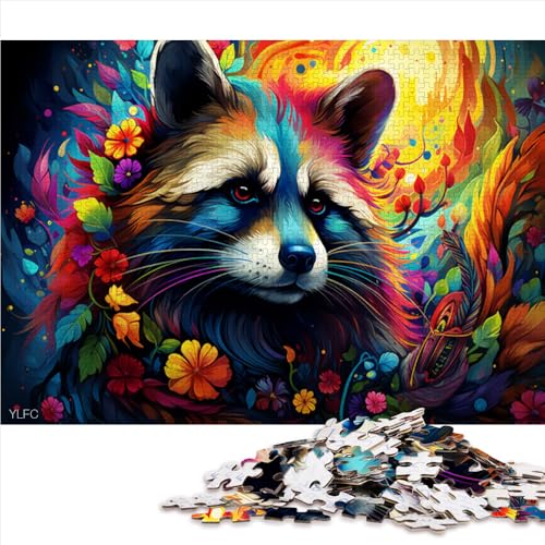 1000-teiliges Puzzle für Erwachsene, farbenfrohes psychedelisches Waschbär-Tier-Holzpuzzle, geeignet für Erwachsene und Kinder ab 12 Jahren, luxuriöses farbenfrohes Puzzle-Geschenk von LZYANG