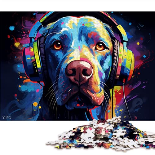 1000-teiliges Puzzle für Erwachsene und Kinder, Hund hört Musik, Holzpuzzle, für Erwachsene und Kinder ab 12 Jahren, praktisches Puzzlespiel. Größe: 52 x 38 cm. von LZYANG