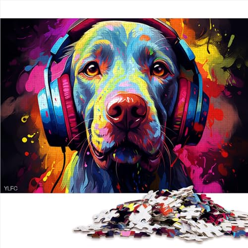 1000-teiliges Puzzle für Erwachsene und Kinder, Hund hört Musik, Papierpuzzle, für Erwachsene und Kinder, einzigartiges Herausforderungsspiel. Größe: 26 x 38 cm. von LZYANG