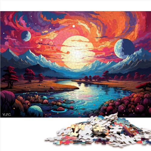 1000-teiliges Puzzle für Erwachsene und Kinder, farbenfrohe, psychedelische Sonnenuntergangslandschaft, Holzpuzzle, für Erwachsene und Kinder ab 12 Jahren, ideal. Größe: 52 x 38 cm. von LZYANG